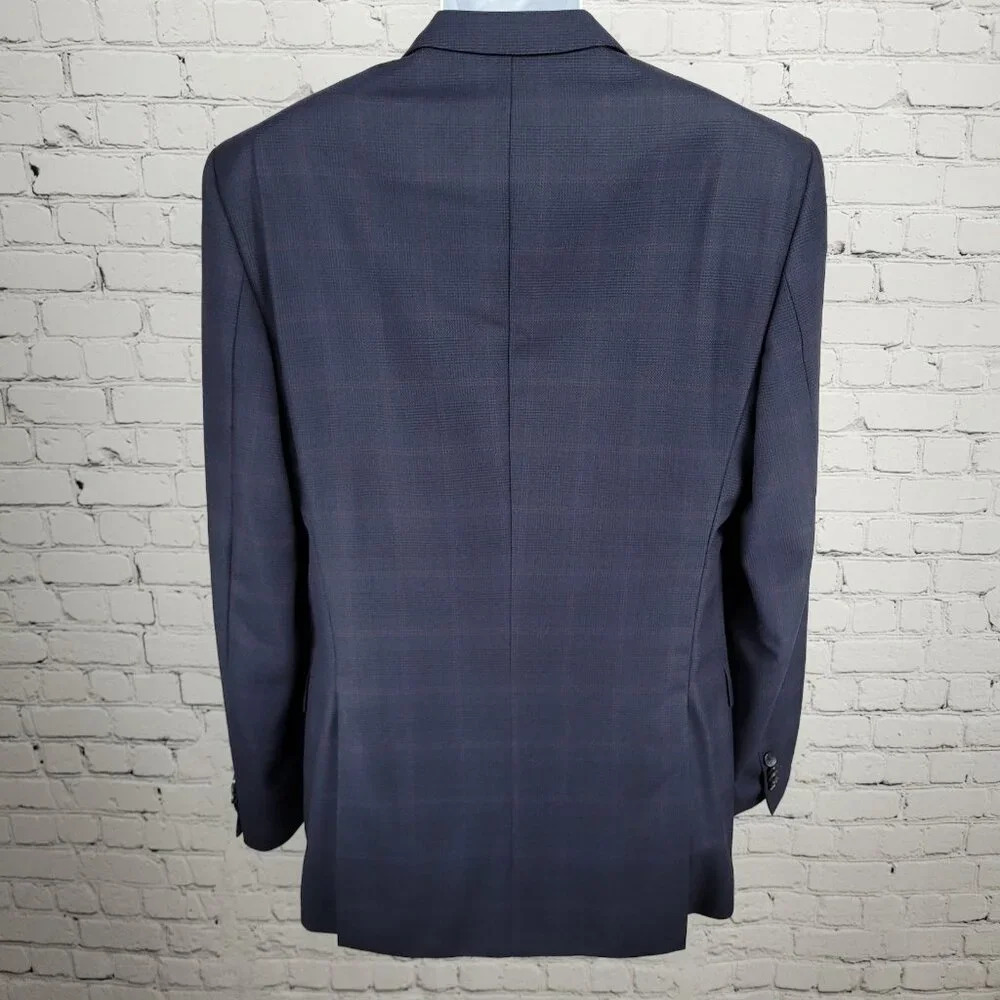 Hugo Boss x Nordstrom Blue 100% Wool Super 120 Drago Check Blazer Sport Coat 42L